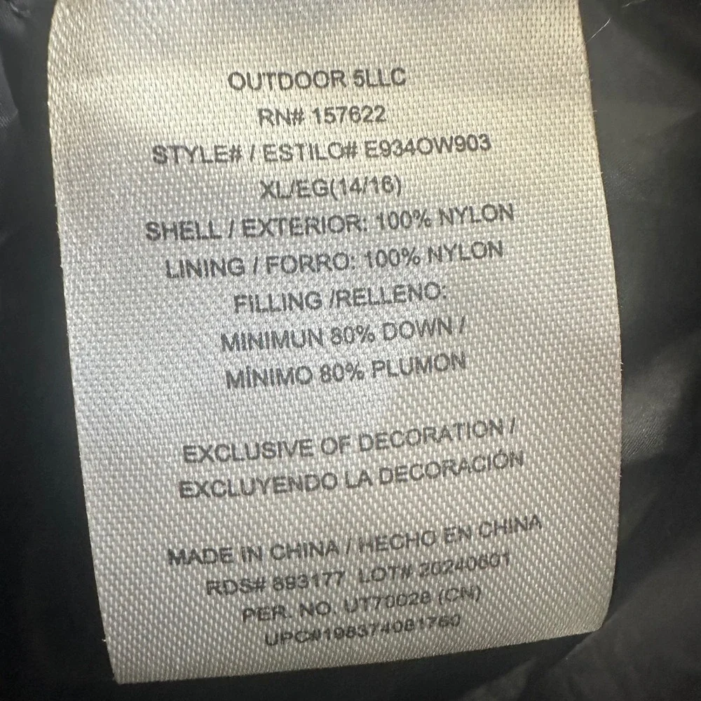 Eddie Bauer Kids XL 14/16Black‎ Down Puffer Jacket Lightweight 650 Fill Power
